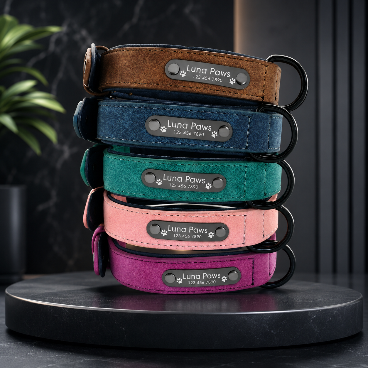 personalised suede-texture dog collar